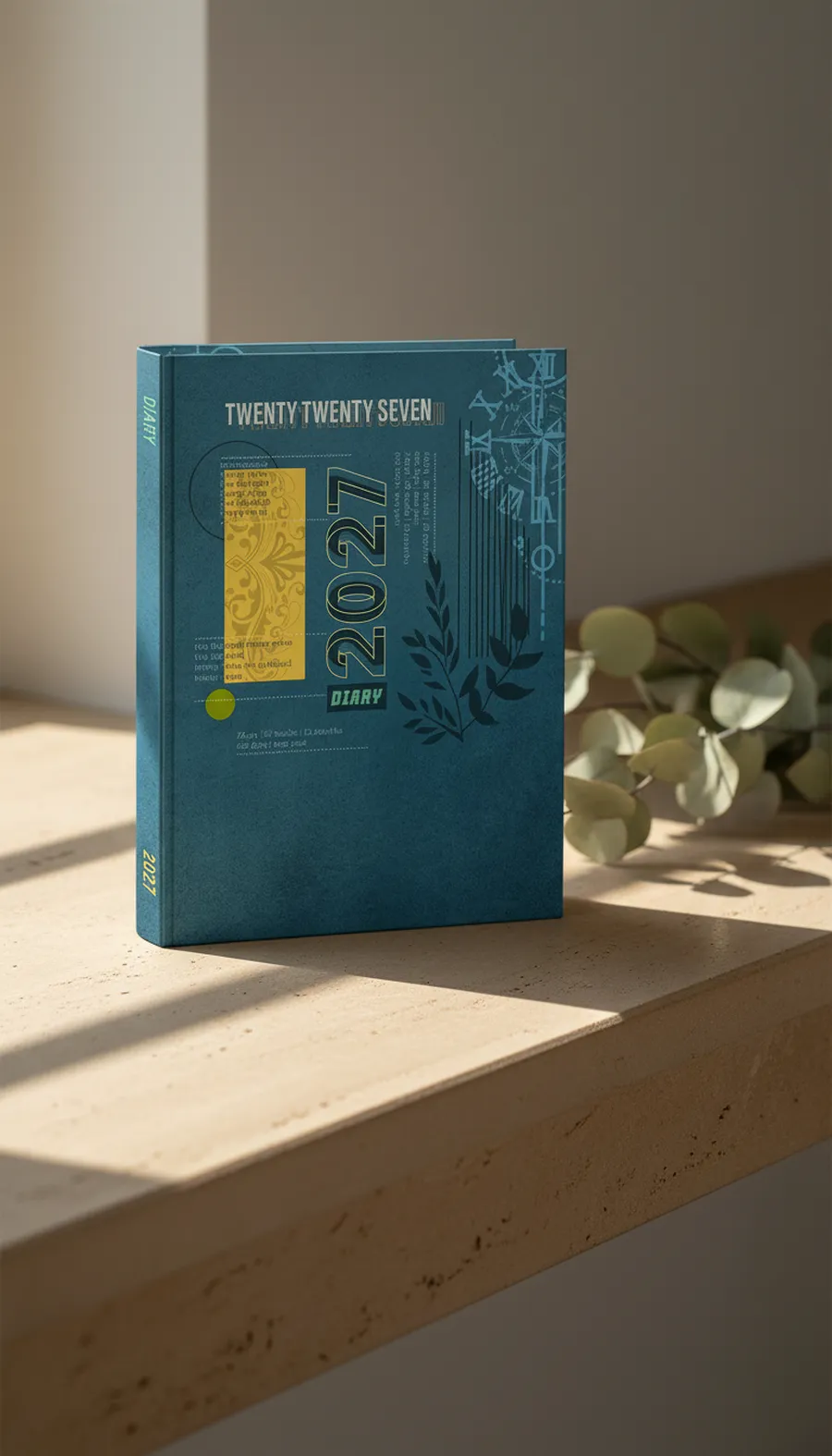 Super hard-bound diary by a window