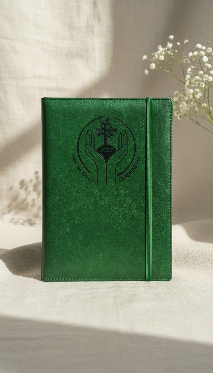 Think, Act, Protect Green notebook