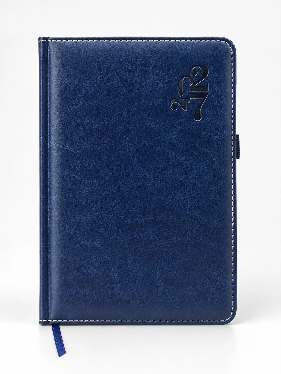 Navy leather diary with a blind-debossed 2027